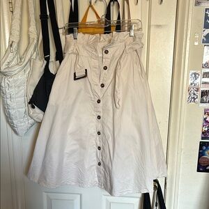 Beige Button-Down Paper Bag Midi Skirt